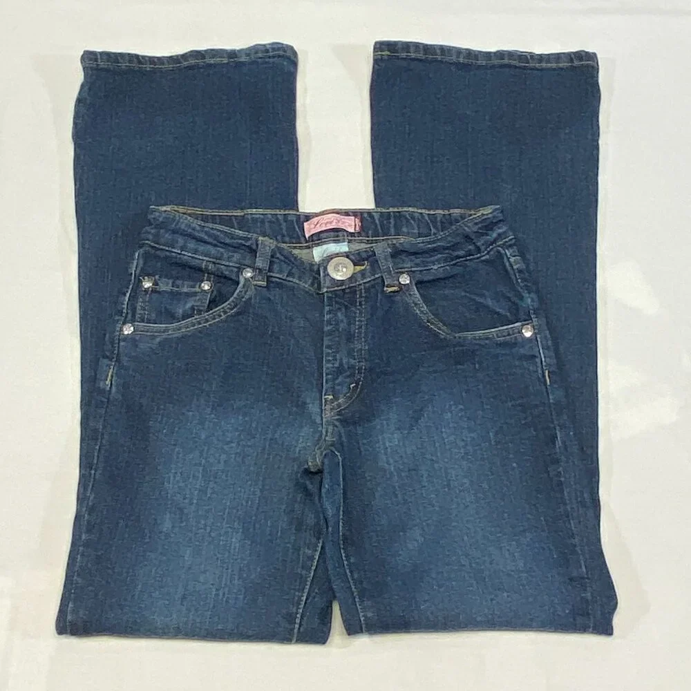 Levi's Low Rise Flared Jeweled Adjustable Waist Denim Jeans Medium Wash 14 Girl - Picture 7 of 14